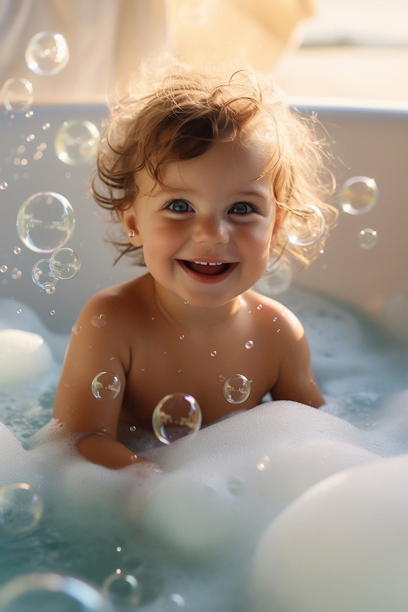 portrait-adorable-newborn-baby-taking-bath