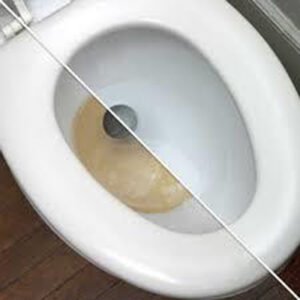 toilet half iron stained and half clean